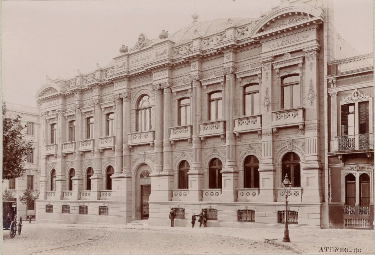 AwakeAfter (@looykurt) on Twitter photo The Ateneo de Santiago, Chile, built 1890-1893. Demolished. Notice the Greek inscription and the femine face sculpted on top. Also it's dug out. Image ca 1906. The Ateneo de Santiago, Chile, built 1890-1893. Demolished. Notice the Greek inscription and the femine face sculpted on top. Also it's dug out. Image ca 1906.