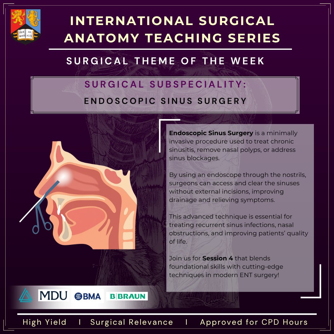 ✨ Session 4: Neck and ENT Surgery
🗓️ Wednesday, 22nd October 2025
🕕 6:00 PM – 8:00 PM GMT

🔍 What to Expect:
🔹 Part 1: Near-peer teaching 
🔹 Part 2: Surgical application by Mr Karan Jolly: Consultant ENT Surgeon at Queen Elizabeth Hospital Birmingham

— ISATS Committee 25/26