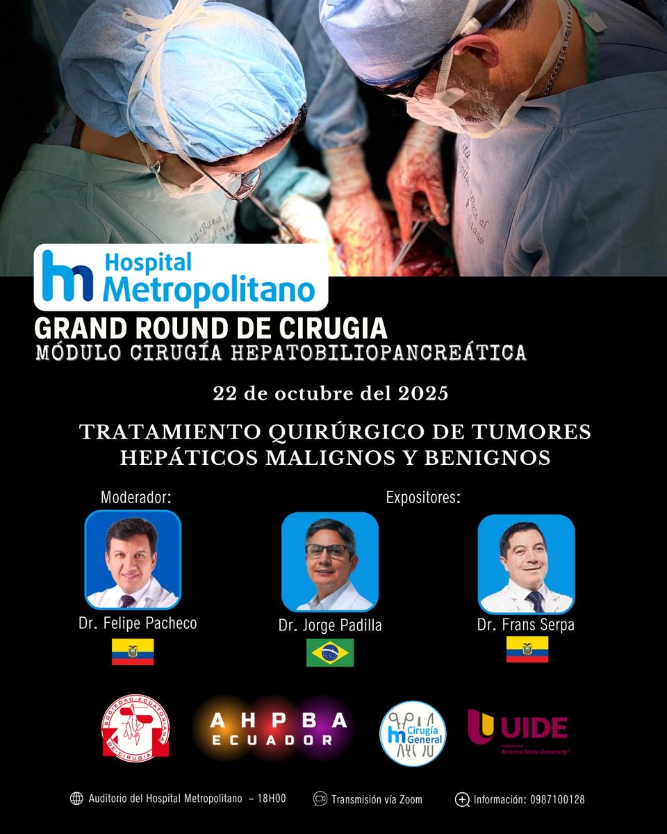 ahpba_ecuador's tweet photo. El Capítulo Ecuatoriano de la AHPBA  tiene el gusto de invitarles a nuestra sesión académica a realizarse este miércoles 22 de octubre a las 18:00  la cual será transmitirá vía Zoom. 

Link de inscripción 

https://t.co/vw6GCF1TOX https://t.co/d2tMgLWeKW
