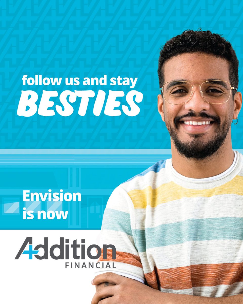 EnvisionCU's tweet image. Let’s stay besties! ✨ We’re so excited to now be @theadditionfi. Don’t miss a beat as we work on transitioning our social media updates to the Addition Financial Credit Union X page by clicking “Follow” on the Addition Financial page. There you can join in on all the fun!