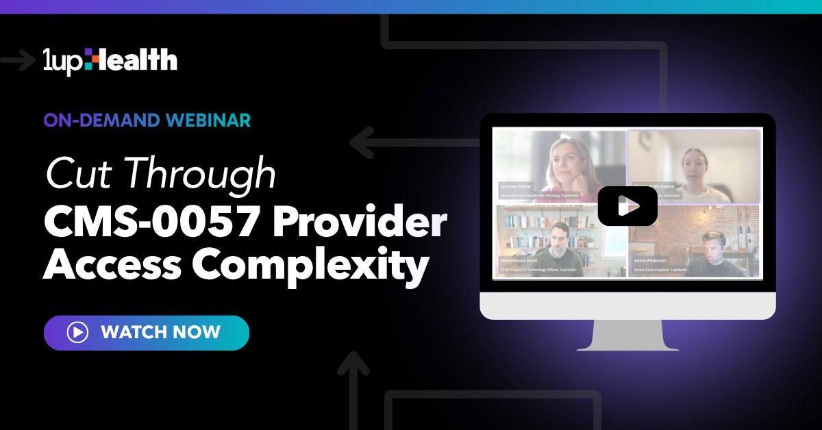1up_health's tweet photo. Our latest webinar is now available on-demand. See how 1upHealth cuts through CMS-0057 Provider Access complexity, from file ingestion to provider rosters, to simplify data workflows and close compliance gaps. Watch now: https://t.co/zjGNCz2ivT

#provideraccess #interoperability https://t.co/ps5dA4N57a