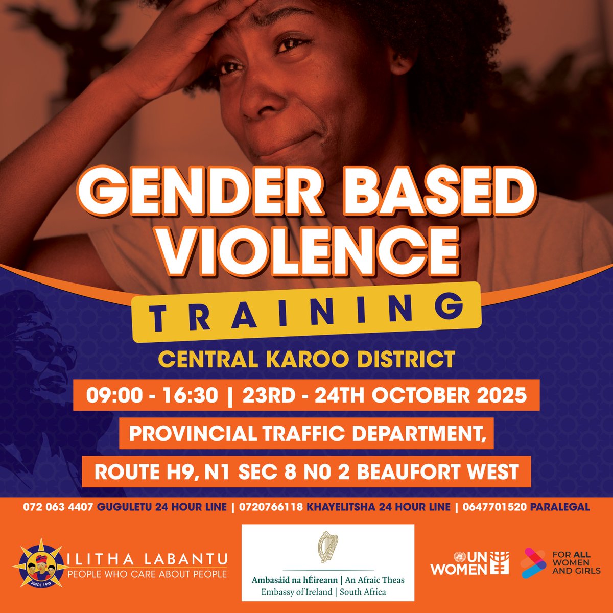 Ilitha Labantu will host a GBV Training for <a href="/SAPoliceService/">SA Police Service 🇿🇦</a> members in the Central Karoo District on 23–24 Oct 2025 at the Provincial Traffic Dept, Beaufort West. Strengthening survivor-centred, trauma-informed policing in the fight to end GBV.