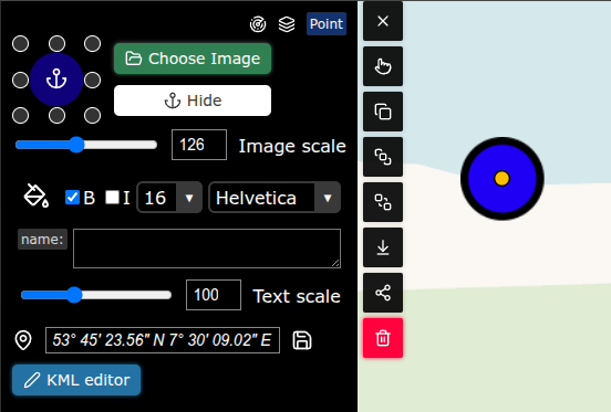kmzmap's tweet image. New: Edit anchor points for your map icons.

Just like in ArcGIS, now you can choose which part of an icon is pinned to the map.
Open Feature Editor → Anchor Point, or select an area → Edit Icons to adjust multiple markers.

#mapping #GIS #kml #maps