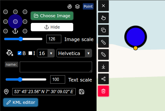 kmzmap's tweet image. New: Edit anchor points for your map icons.

Just like in ArcGIS, now you can choose which part of an icon is pinned to the map.
Open Feature Editor → Anchor Point, or select an area → Edit Icons to adjust multiple markers.

#mapping #GIS #kml #maps