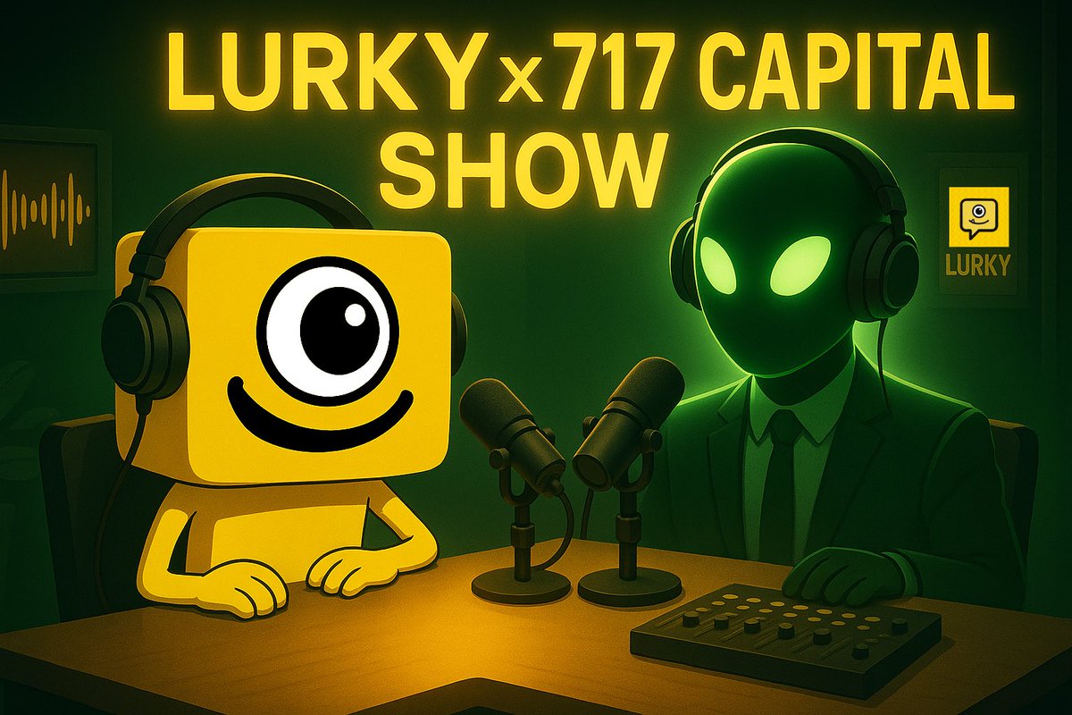 Lurky x 717 Capital Show promotional image featuring cartoon characters in a podcast setup