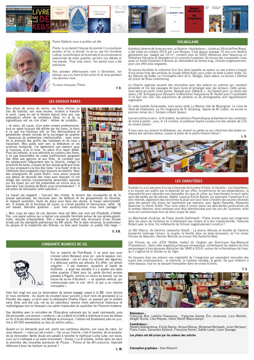 Le numéro 57 du journal du <a href="/cq1_croulebarbe/">cq1-croulebarbe</a>  est sorti. Au programme pour cet automne, les librairies et l'écrit dans notre quartier. Avec une grosse pensée pour notre ami Pierre Deblock disparu au mois d'Août.