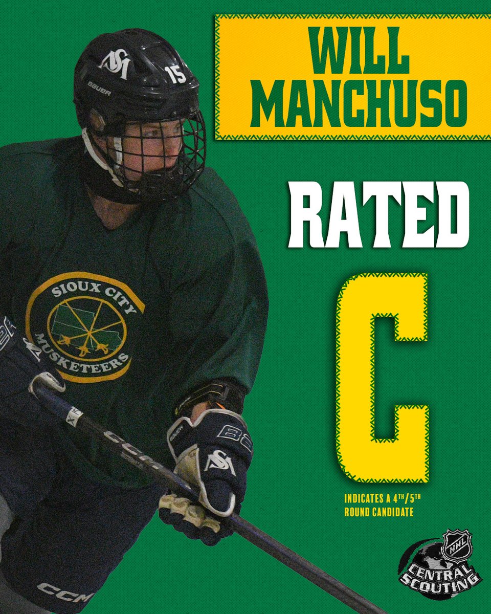Musketeerhockey's tweet image. Five Musketeers have been named to the @NHLCentralScout Preliminary List of players to watch for the 2026 NHL Draft 

#SCMusketeers | #USHL | #SiouxCity
