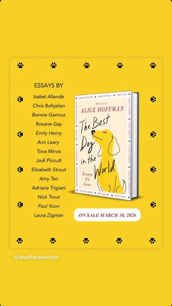“The Best Dog in the World” edited by Alice Hoffman will feature an essay by Emily Henry. On sale March 10th, 2026.