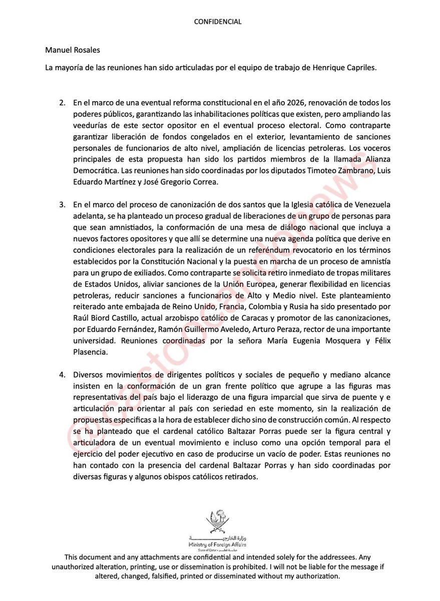 melania0880's tweet image. 💣 Manual para borrar una victoria: escrito por los mismos que perdieron todo, menos la vergüenza”

Apareció un documento “confidencial” del Ministerio de Exteriores de Qatar que explica, con una elegancia digna del cinismo global, cómo se está tejiendo una “transición negociada”…