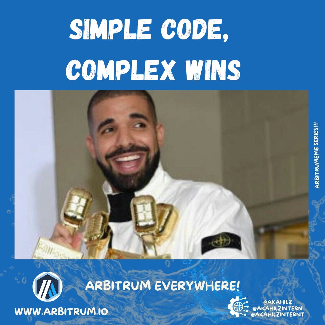 akahilzintern's tweet image. Simple code, complex wins @arbitrum  💻

#ArbitruMemes power made easy 🚀

#Arbitrum #Crypto