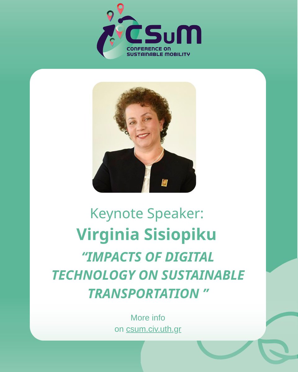 csum_conference's tweet photo. We’re excited to announce Dr. Virginia P. Sisiopiku, Professor at the University of Alabama at Birmingham, as a keynote speaker!
 Her talk “Impacts of Digital Technology on Sustainable Transportation” explores how AI, big data &amp; automation are shaping a greener mobility future. https://t.co/kHGEmMaI23