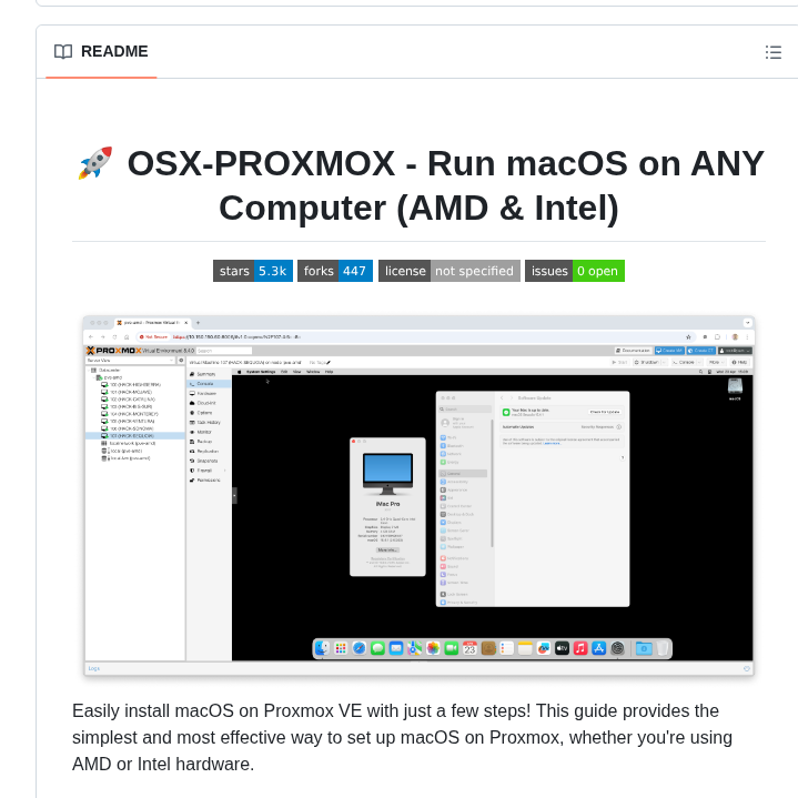 tom_doerr's tweet image. Run macOS on Proxmox VE
