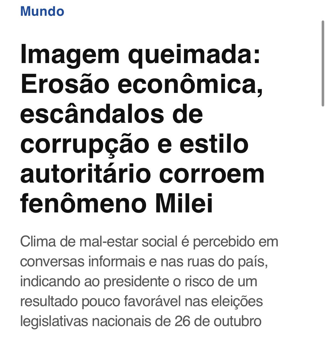 Ficou claro que o único manual da extrema direita é o do escândalo, do caos e da desordem. Milei personifica essa trágica receita.