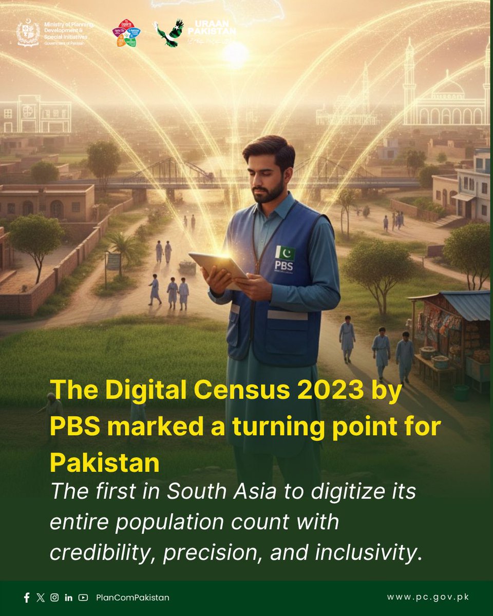 PlanComPakistan's tweet image. With the Digital Census 2023, Pakistan led South Asia in embracing technology for a transparent and accurate population record, building the foundation for evidence-based planning.
#DigitalPakistan #DataForDevelopment #Census2023 #WorldStatisticsDay