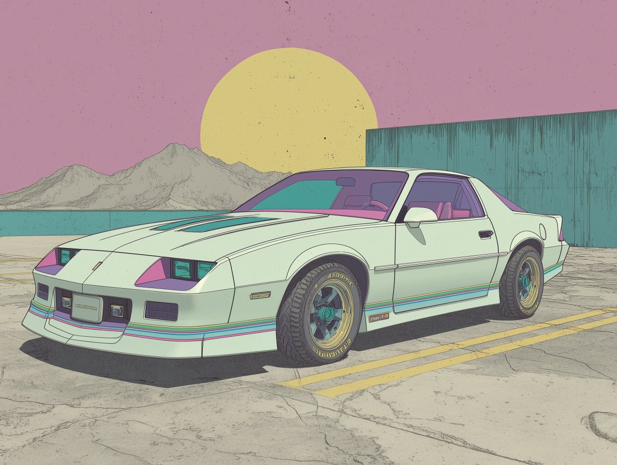 spacevibes's tweet image. Loving this style code in Midjourney right now. 

Prompt: Z24 Camaro, sunset, highway --sref 4087124329

#midjourney #1980s  #80spopculture #uxoptimization