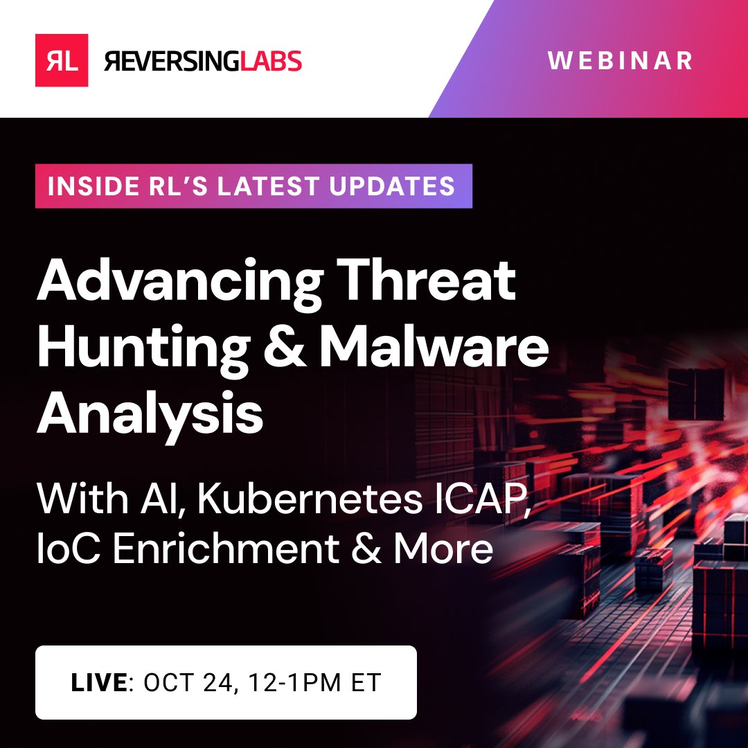 ReversingLabs's tweet image. RL recently introduced significant updates to its #MalwareAnalysis &amp;amp; #ThreatHunting portfolio, adding new AI-driven &amp;amp; Kubernetes-ready capabilities. Join us this Friday to learn more: bit.ly/47pe4ff