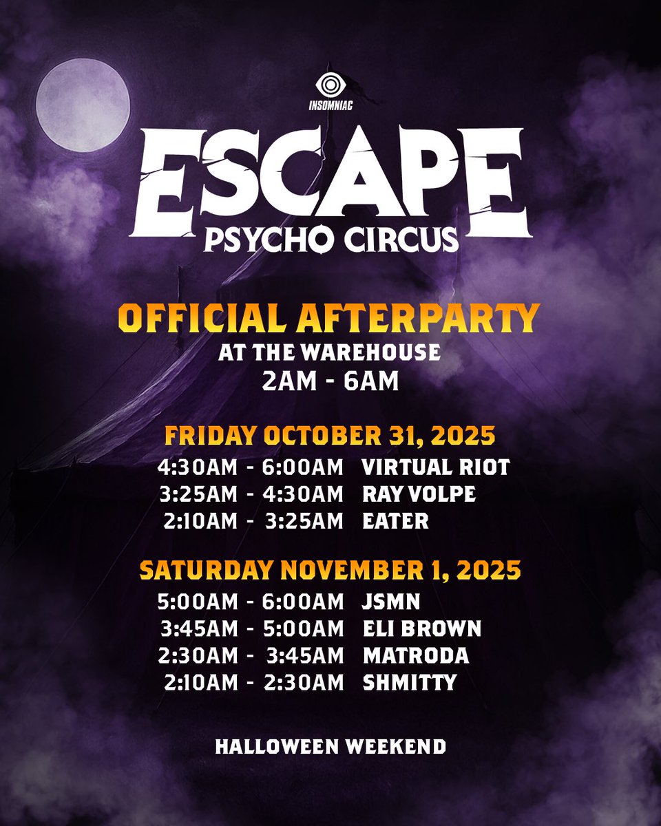 Set times have risen from the darkness...😈 Drop your top 3 must-see sets below.

#EscapeHalloween