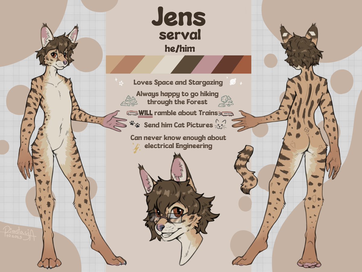 soggy character refsheet commision for <a href="/rostkartoffel/">Röstkartoffel</a> !!
I love drawing servals so much