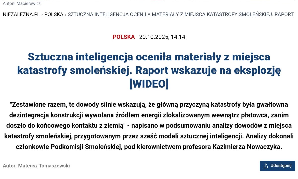 Trzymajcie się, to nie koniec cyrku, sekta smoleńska ma nowe paliwo.
🤣😅🤣😅🤣😅