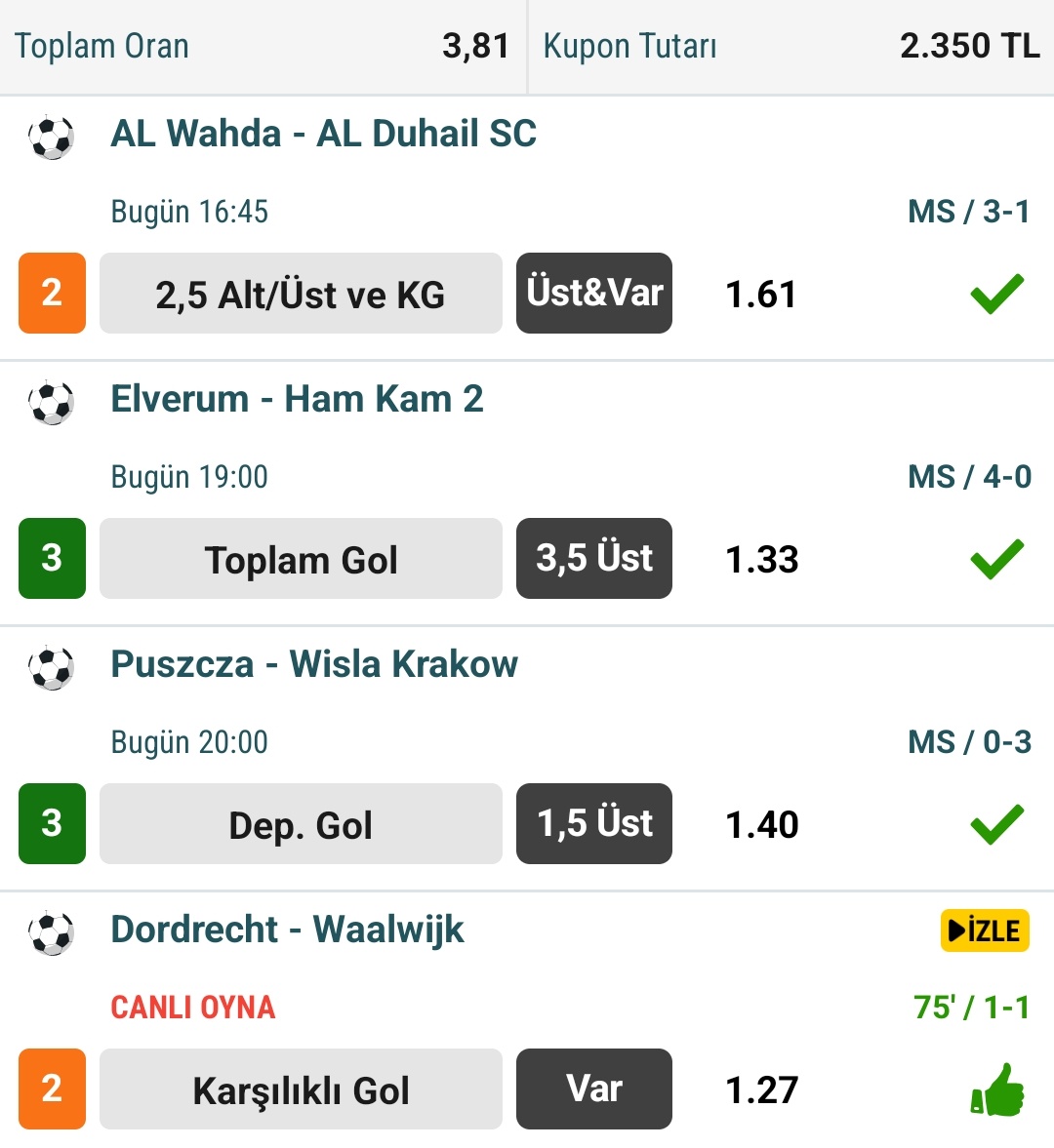 Bahis kazandı✅
Değerlendiren arkadaşları tebrik ederim devamı gelcek.