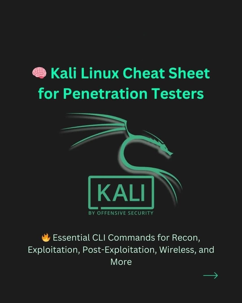 _0b1d1's tweet image. 🐉 Kali Linux Cheat Sheet Essential Commands &amp;amp; Tools