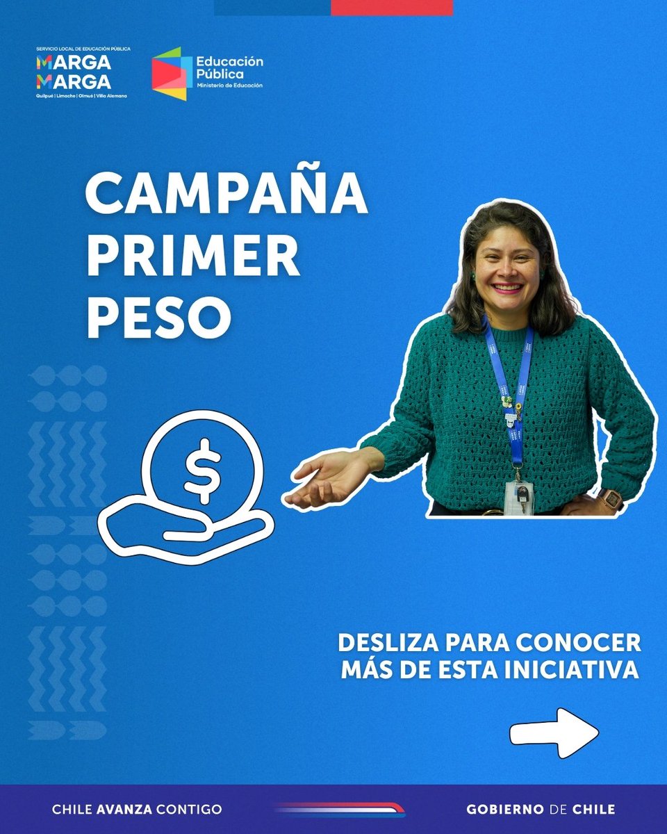 edu_margamarga's tweet photo. (1/2) ¡La #CampañaPrimerPeso está en marcha!💲1️⃣

Este martes 21 de octubre, revisa tu cuenta, confirma el depósito de $1 y avísanos. Así garantizamos que cada funcionario/a reciba sus pagos correctamente para el traspaso de 2026. 💸✨️

#NuevaEducaciónPública #SLEPMargaMarga https://t.co/ungPAePKeO
