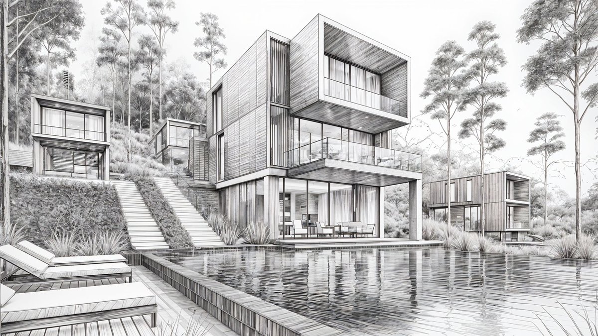 goral_hasan's tweet photo. Architectural harmony through lines and light.
Modern living, inspired by nature.#Architecture #ConceptDesign #ArchitecturalDrawing #Visualization #ModernHouse #3DDesign #CGArtist https://t.co/z2XaQWNPgE