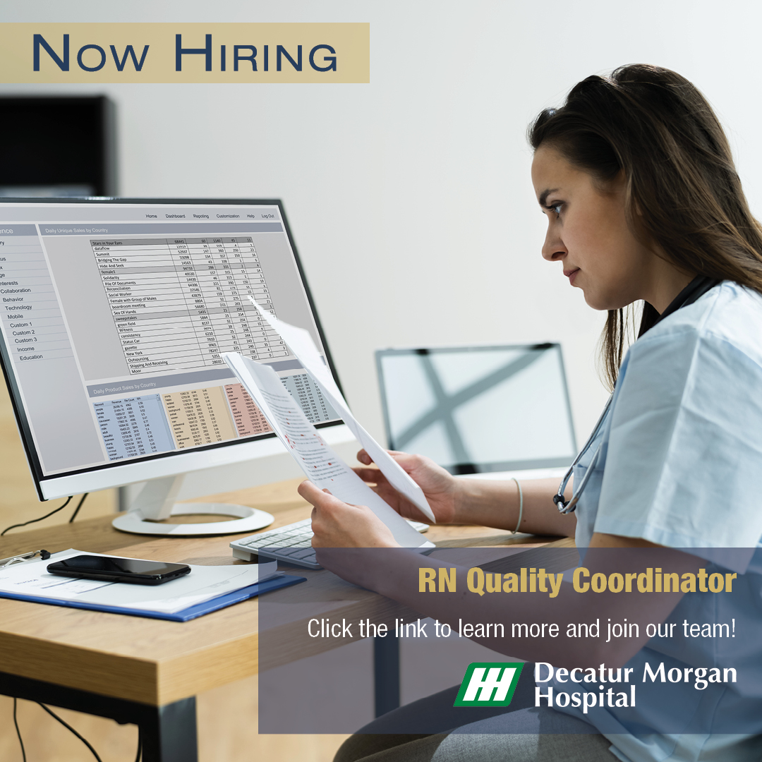 Join Our Team at Decatur Morgan Hospital!  
We’re looking for an experienced RN Quality Coordinator who is dedicated to advancing patient safety, quality care and continuous improvement.
Click here to learn more &amp; apply bit.ly/3L0tgXF