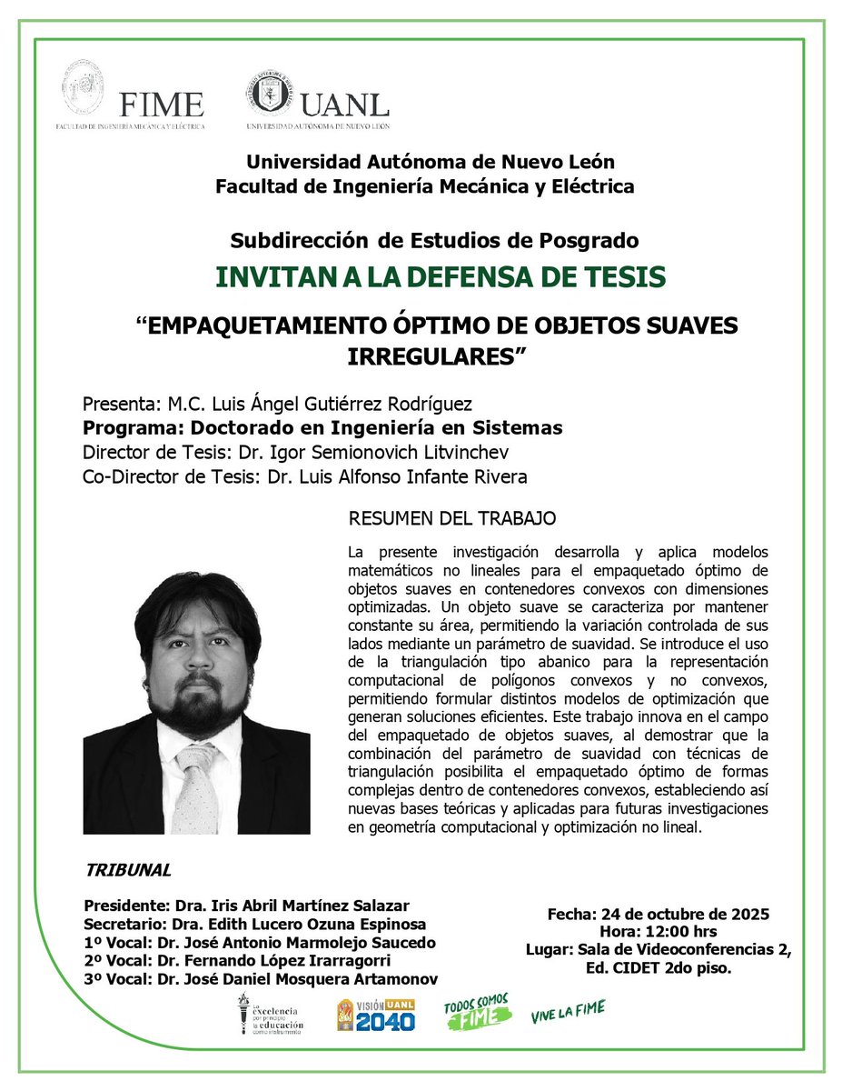 LAGutierrezRod's tweet photo. Ahora sí es oficial! El viernes 24 de Octubre a las 12 del día, hora de 🇲🇽 defiendo mi tesis de Doctorado 🎓👨‍🎓 
@FIME_Oficial @uanl @FCFMUANL
#posgradoFIME #TodosSomosFIME #VivelaFIME https://t.co/Tcnliy9tfa