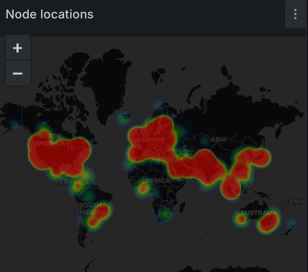 DevJake20's tweet image. This is one of my favorite visuals display the geographical diversity of Algorand nodes
Puts the ‘decentralized global network’ into perspective
