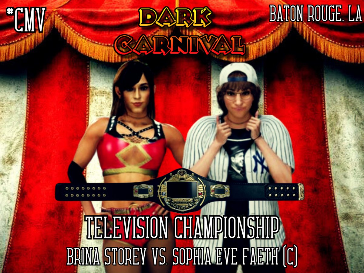 SPOOKY! Our first bout to be made #OFFICIAL for Dark Carnival next week will see CMV's Gap-toothed Wonder, Sophia Eve Faeth, make her first defense of the Television championship against the woman who beat her in a fantastic non-title match this past weekend, Brina Storey! #CMV