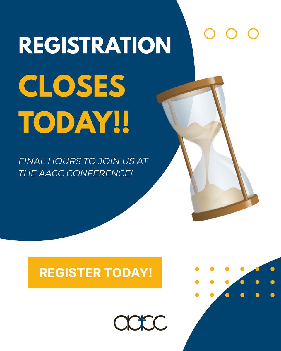 📣 This is the final call to join us at the AACC Conference 2025! Registration closes TODAY!

Don’t miss this incredible opportunity to learn, grow, and connect with fellow believers.

Only a few more hours to go! No walk-in registration allowed. Register at the link in our bio.