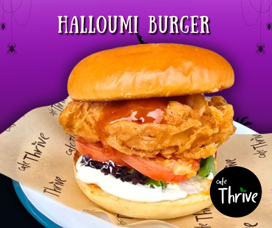cafe_thrive's tweet image. 👻 It’s ALIIIIIVE!
The Halloumi Burger has risen from the grave 🪦 — deep-fried, southern-spiced &amp;amp; dripping with sweet chilli sauce in a brioche bun.
Sink your teeth in before it disappears again… 🍔🩸

#BackFromTheDead #HalloweenMenu #HalloumiBurger #SpookyEats