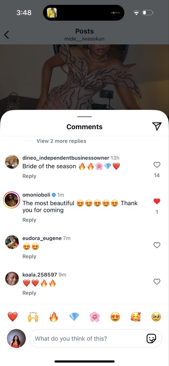 Omoni Oboli just commented on Mide’s post🥳!

#BBNaija