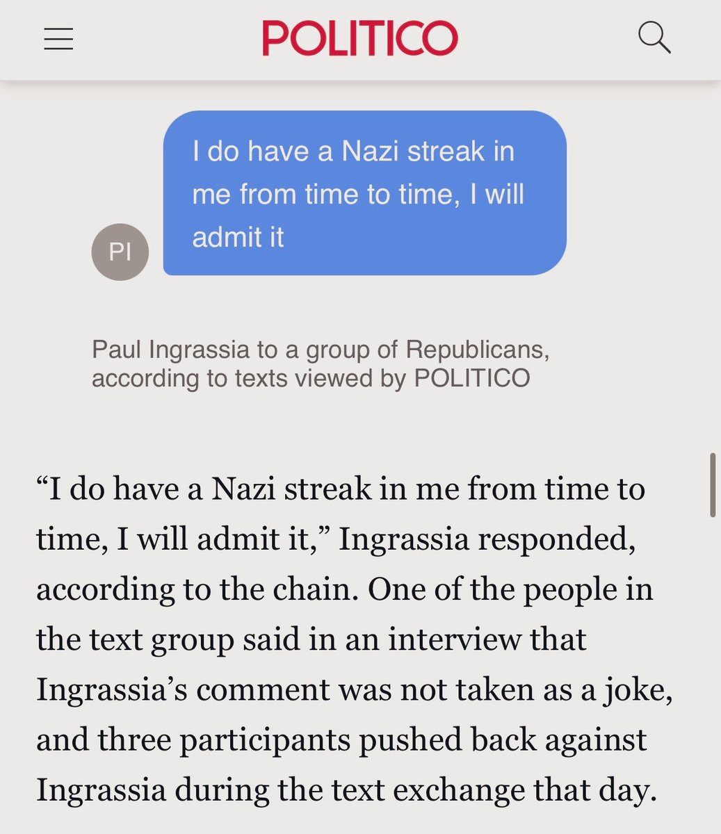 KaivanShroff's tweet image. BREAKING: new racist Republican groupchat has been leaked to Politico featuring texts from Paul Ingrassia, Trump’s nominee to lead the Office of Special Counsel.

Ingrassia’s texts include vile pro-Nazi &amp;amp; racist messages targeting Black people, Chinese people, and Indian people.