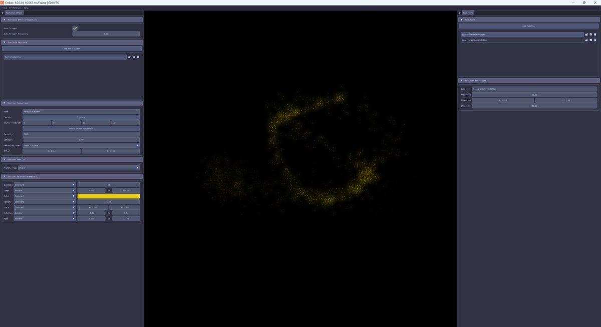 Hi everyone,

I'm excited to announce the release of MonoGame Extended version 5.1.1, which officially launches Ember, the particle effect editor for MonoGame Extended!

Read more about it here in the blog post monogameextended.net/blog/version-5…

<a href="/MonoGameTeam/">MonoGame</a> 
#monogame
#gamedev