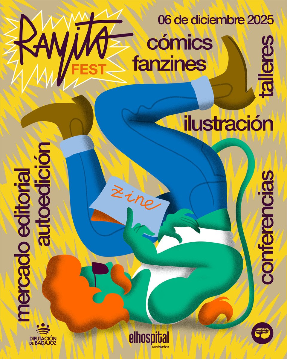RayitoFest's tweet image. ¡Llega Rayito Fest!
Festival de Cómics y Fanzines de Badajoz ✨ 06/12/2025 
en @El_Hospital_ @DipdeBadajoz 
@aristasmartinez 

Save the date!

Cartel by Raulowsky ✨