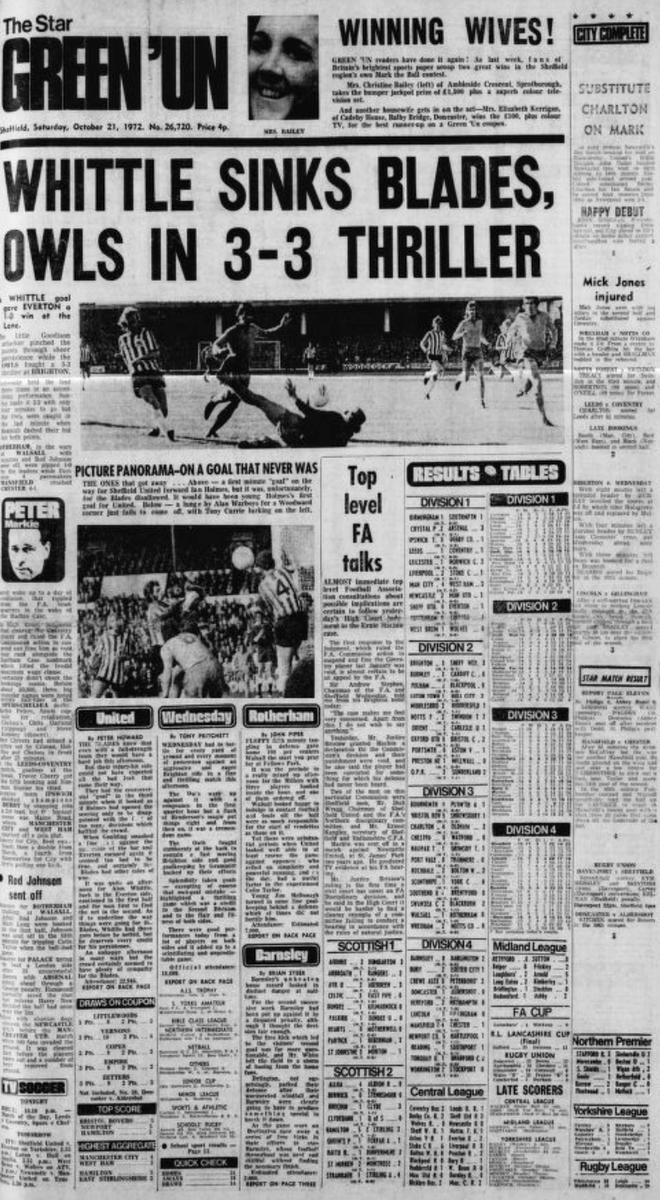 Dunsbyowl's tweet photo. #inthis day in 1972 Wednesday were 4th in Division 2 after a thrilling 3-3 draw away at @OfficialBHAFC in front of 18,699 #swfc goals John Sissons, Dave Sunley& an OG #swfc https://t.co/AFTatYxVgE