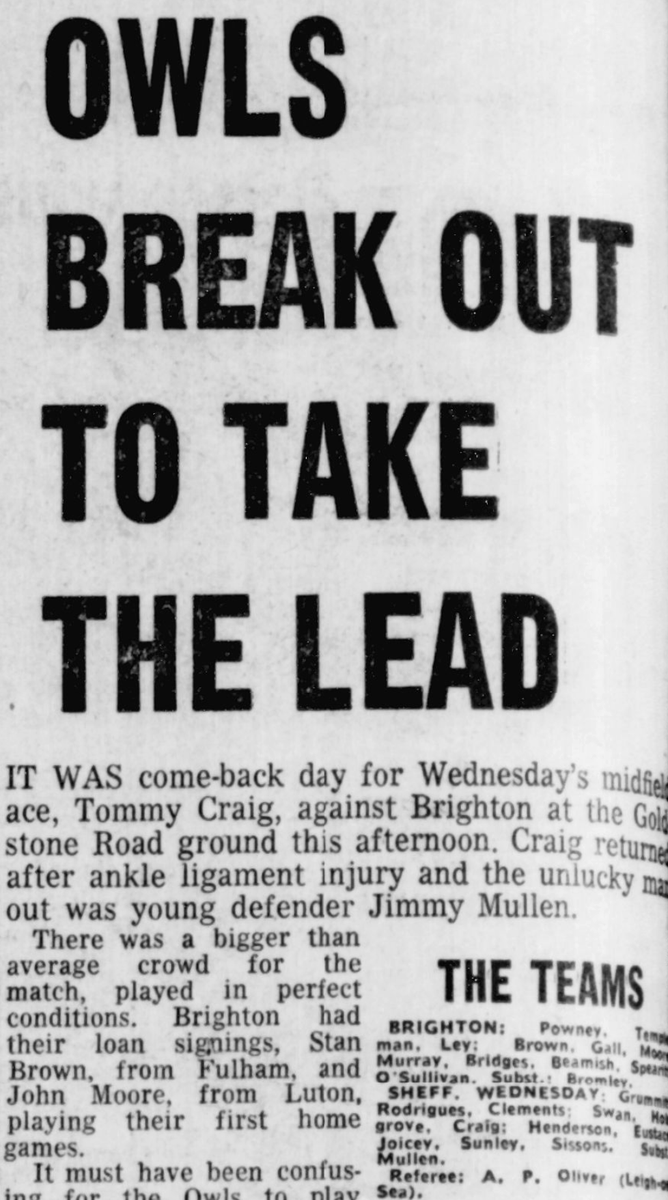 Dunsbyowl's tweet photo. #inthis day in 1972 Wednesday were 4th in Division 2 after a thrilling 3-3 draw away at @OfficialBHAFC in front of 18,699 #swfc goals John Sissons, Dave Sunley& an OG #swfc https://t.co/AFTatYxVgE