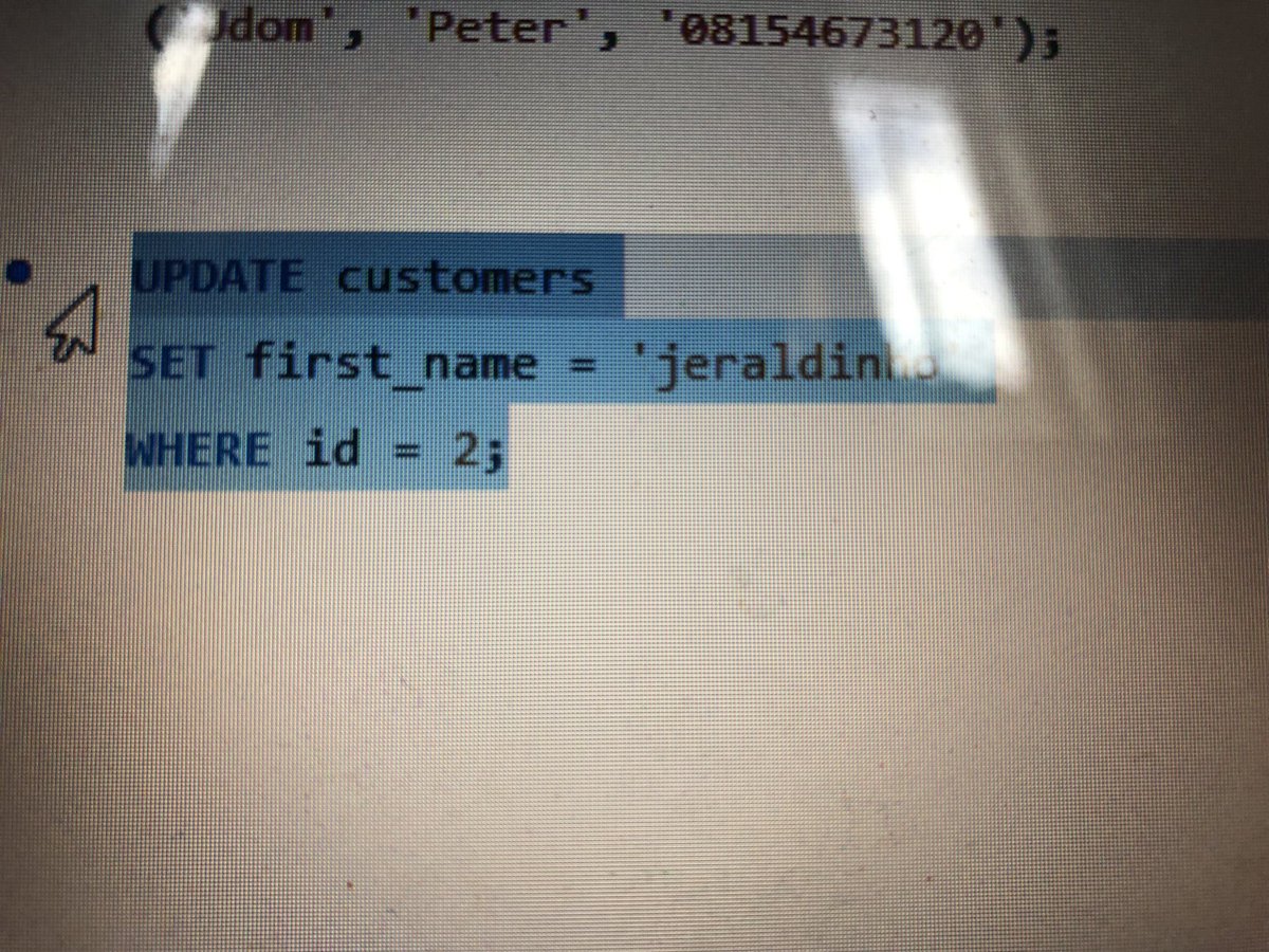 goldmehda01's tweet image. Making adjustments to your columns can be executed by writing this simple queries.
UPDATE TABLE table_names
SET column_name = ‘corrected_column’
WHERE = filtered the corrected column specifically.
MySQLWorkbench.🙏