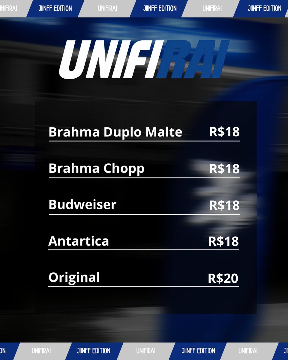 🐶 O UnifiRAI já é AMANHÃ e o cachorrão veio te passar os preços 🍻

⚠️ Acréscimo de 1 real para pagamentos no cartão

🗓 Terça-feira, 21/10 (Amanhã)
📍 Bar do Seu Raimundo
⏰️ A partir das 14h