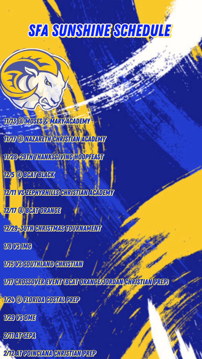 Game schedule for this upcoming season, home games will be at The Skills Center (will be updated throughout the season) 
<a href="/SFAcademyFL/">SFA Academy 🏀</a> <a href="/DinoCook7/">Dino Cook</a> <a href="/prephoopsfl/">Prep Hoops Florida</a>