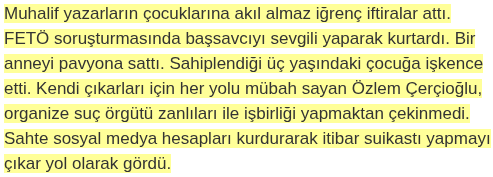 <a href="/MuyesserYildiz/">Müyesser Yıldız</a> Çevirdiği kirli işlerden sonra Akp'ye geçen Özlem Çerçioğlu hakkında yazdığı Kırık Topuklu Kirli Kontes kitabından sonra hapse atıldı. Bu yaşananlar ihmal değil bir işkencedir, insanlık suçudur. Yazdığı kitabın arka kapağından