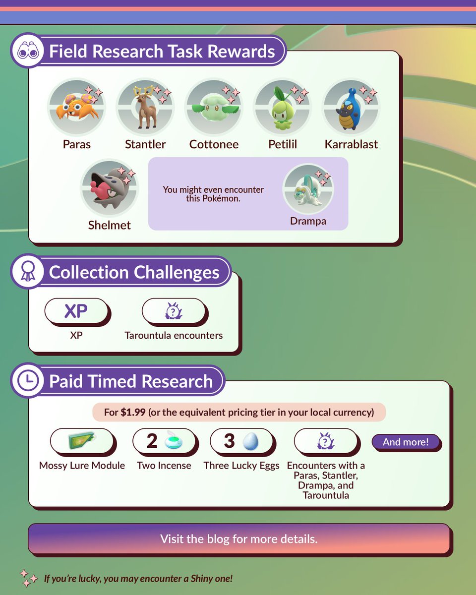 Tarountula, the String Ball Pokémon, and Spidops, the Trap Pokémon, will make their #PokemonGO debuts during the Enchanted Hollow event!

pokemongo.com/news/enchanted…