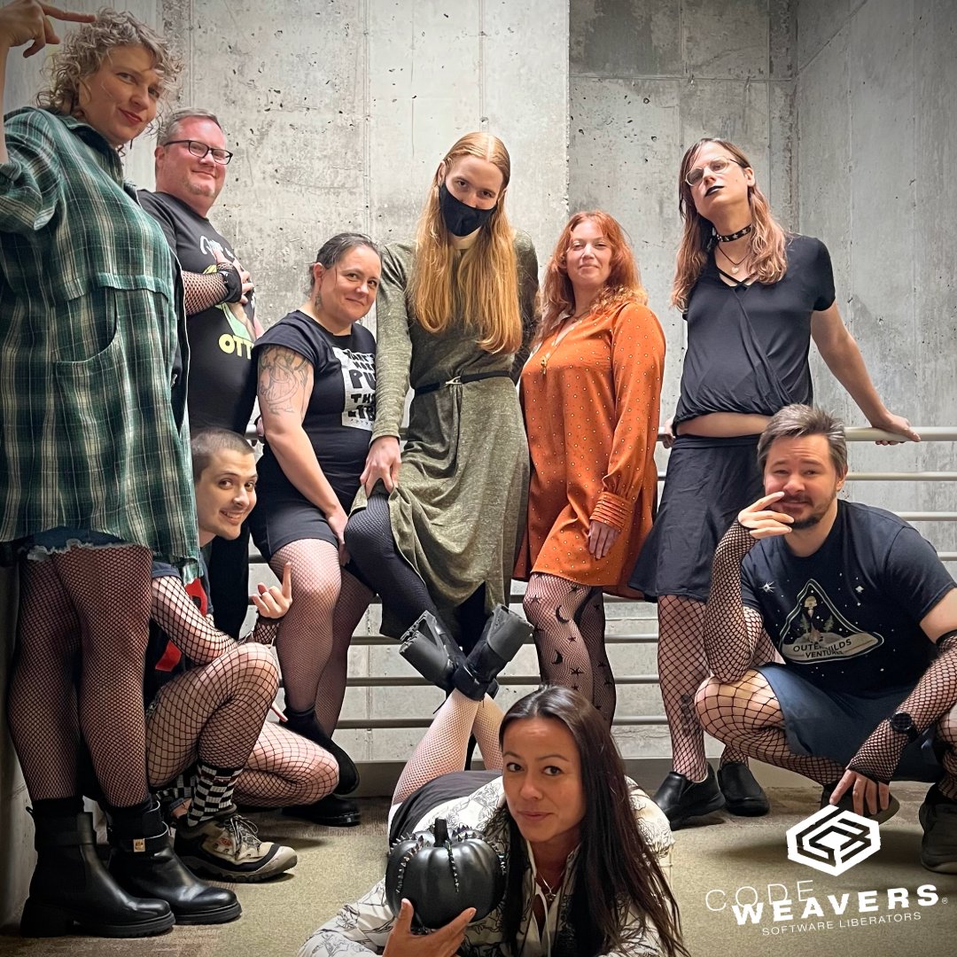 CodeWeavers's tweet image. Reliving our goth youth or celebrating Halloween early? Nope, just another Fishnet Friday at the office. Because when a game you're testing crashes for the 6th time, you've gotta find your joy somewhere. #codeweavers #fishnets #goth