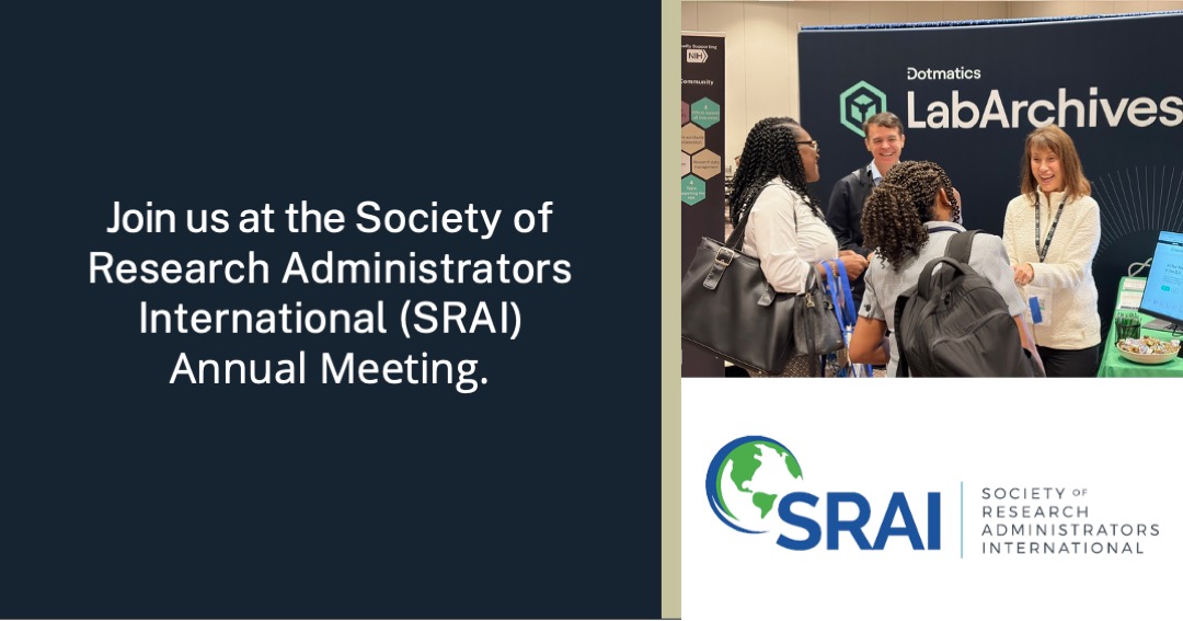 LabArchives's tweet image. Is your institution ready for new federal research data management and security requirements?
Join us at SRAI 2025 — Booth #307 to see how LabArchives helps research administrators strengthen compliance, reproducibility, and funding efforts with our trusted, affordable Research…