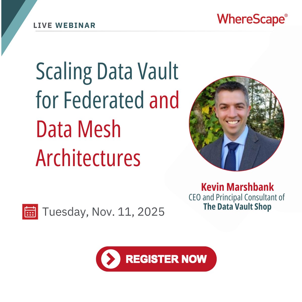wherescape's tweet image. Join our free webinar on Data Vault for Data Mesh! 🗓️ Nov 11, 2025, 10 AM CST. 👉 Register: ow.ly/ZamZ50XeULn #DataVault #DV2 #DataMesh #FederatedData #DataArchitecture