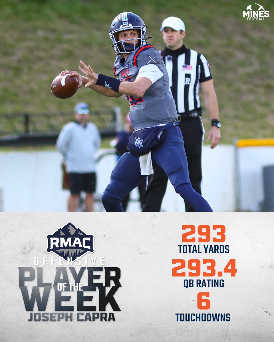 MinesFootball's tweet image. Another RMAC Player of the Week award for QB1!

#HelluvaEngineer⚒