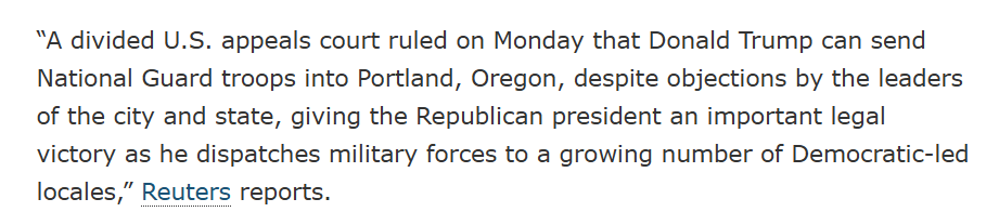 shepmjs's tweet image. Into the den of vipers-fun and games ahoy-let them stew in it:
"Appeals Court Says Trump Can Send Troops to Portland"