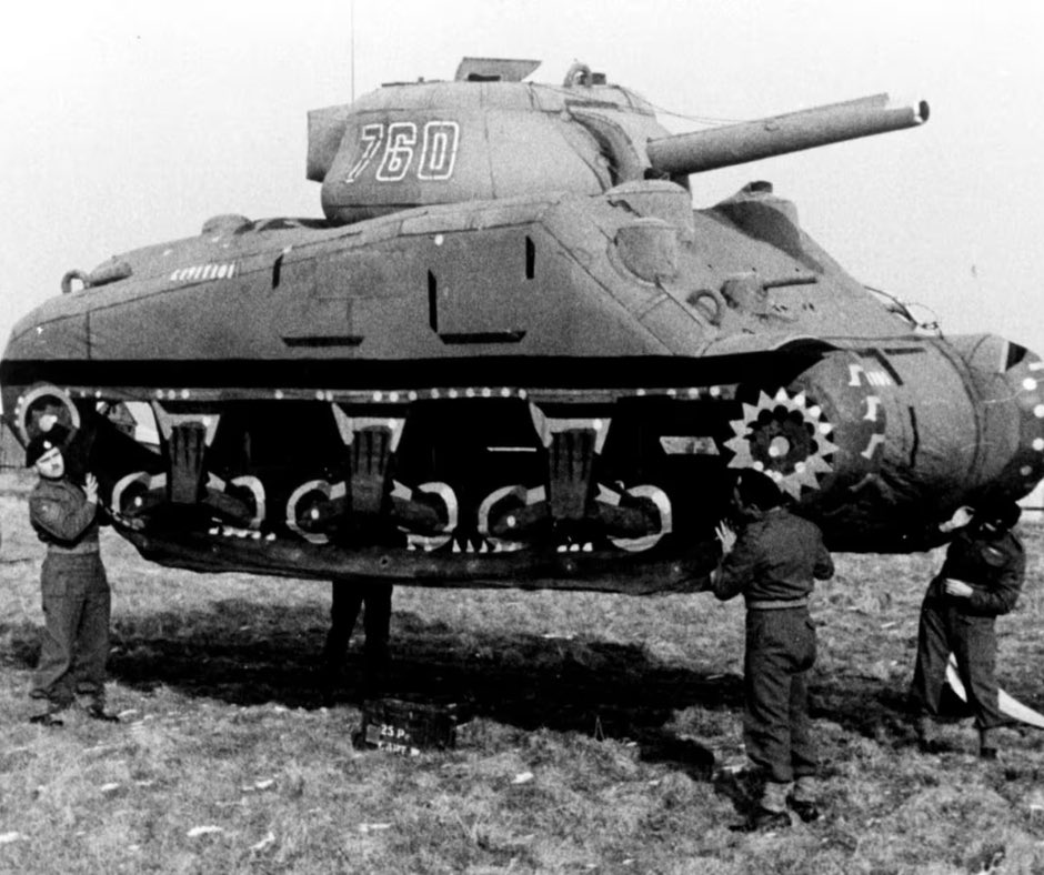 Inflatable dummy tanks played an important role during World War II.

When the Allies chose Normandy as the landing site for the invasion of Europe, they created a “Ghost army” to fool the Germans.

This “Ghost Army” was made up of two divisions designed to look like 30,000
